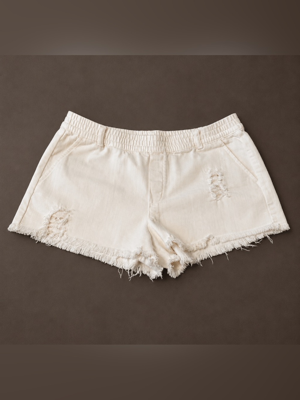 aerie Cream Distressed Frayed Hem Jean Shorts